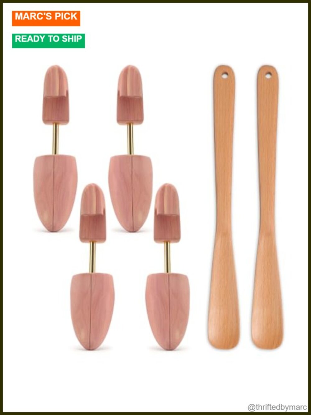 Cedar Wood Shoe Trees Size L US 10-11 with Wooden Shoe Horns